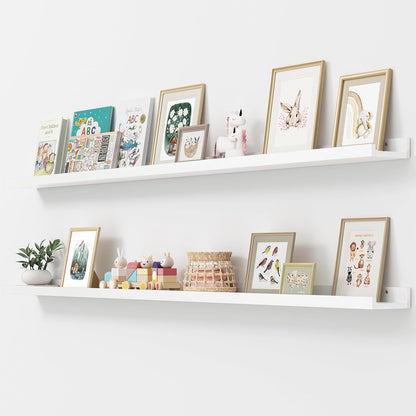 Picture Ledge Shelf, Floating Shelves Set of 2, Solid Pine Wood 72'' Long Large Nursery Book