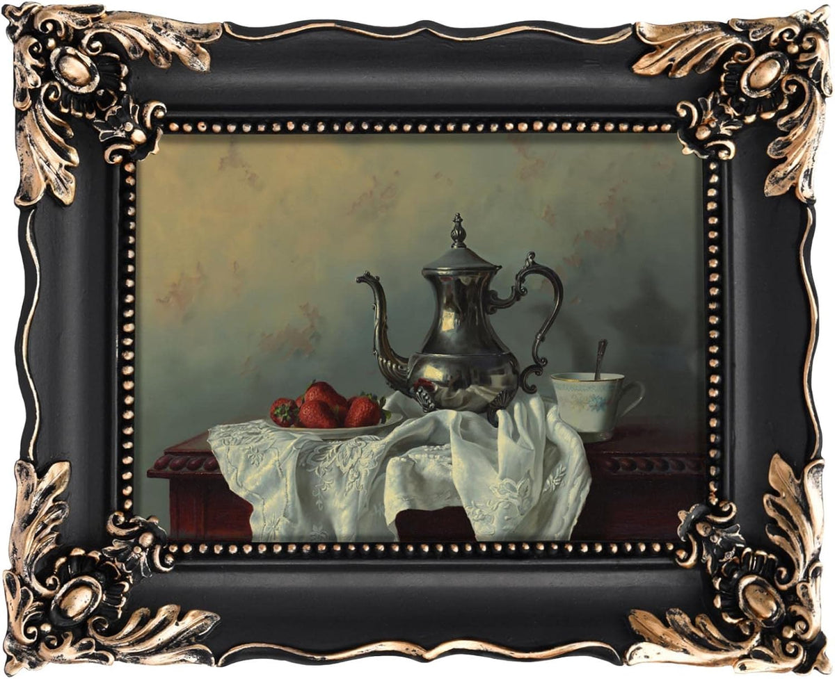 5x7 Vintage Picture Frame with Embossed Flower Design, Black Ornate Frame for 5x7 Pictures