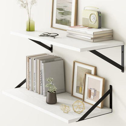 Fun Memories 27.5" W x12 D Floating Shelves, White Wall Shelf with Brackets, 12 Inch Deep Floating