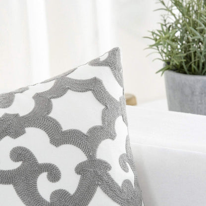 HWY 50 Grey Gray Decorative Throw Pillow Covers 18x18 Inch (1 Piece), Embroidered Cotton Farmhouse