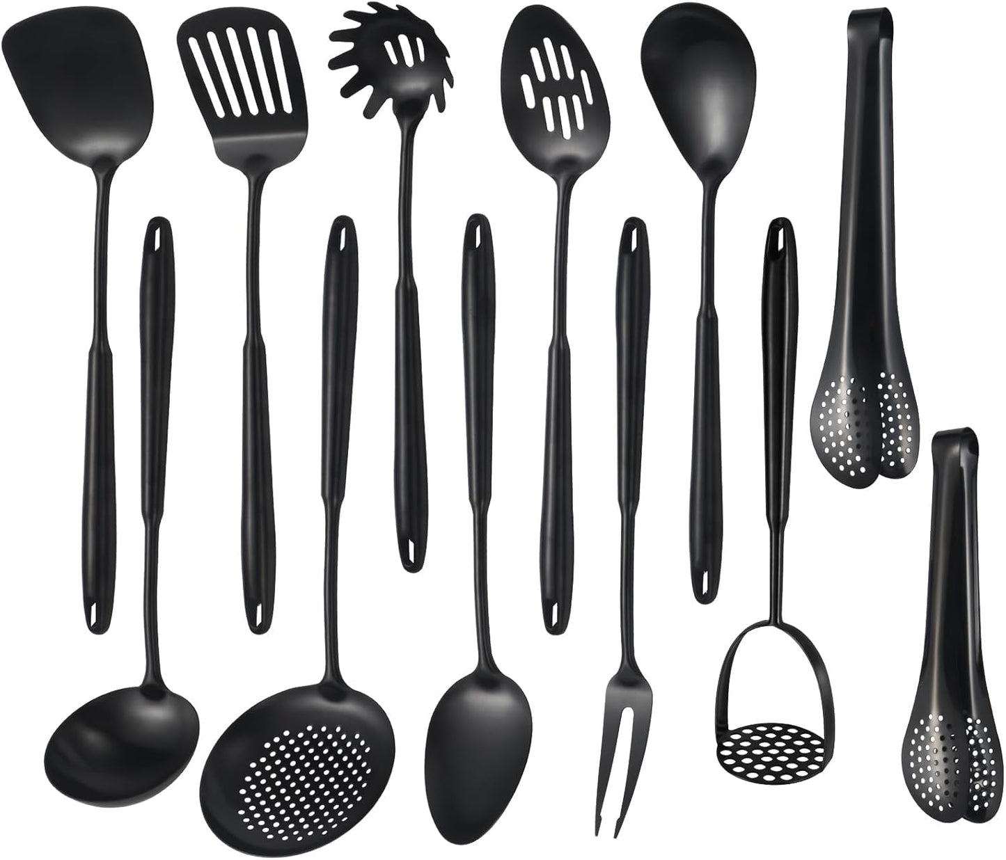 304 Stainlss Steel Matte Kitchen Utensils Set, 12 Pcs Long Metal Cooking Utensil Gadgets Tools Set