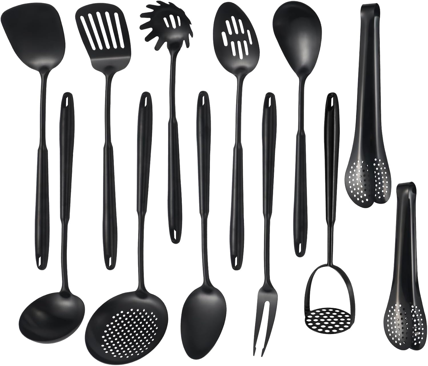 304 Stainlss Steel Matte Kitchen Utensils Set, 12 Pcs Long Metal Cooking Utensil Gadgets Tools Set