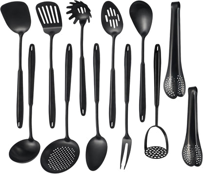 304 Stainlss Steel Matte Kitchen Utensils Set, 12 Pcs Long Metal Cooking Utensil Gadgets Tools Set