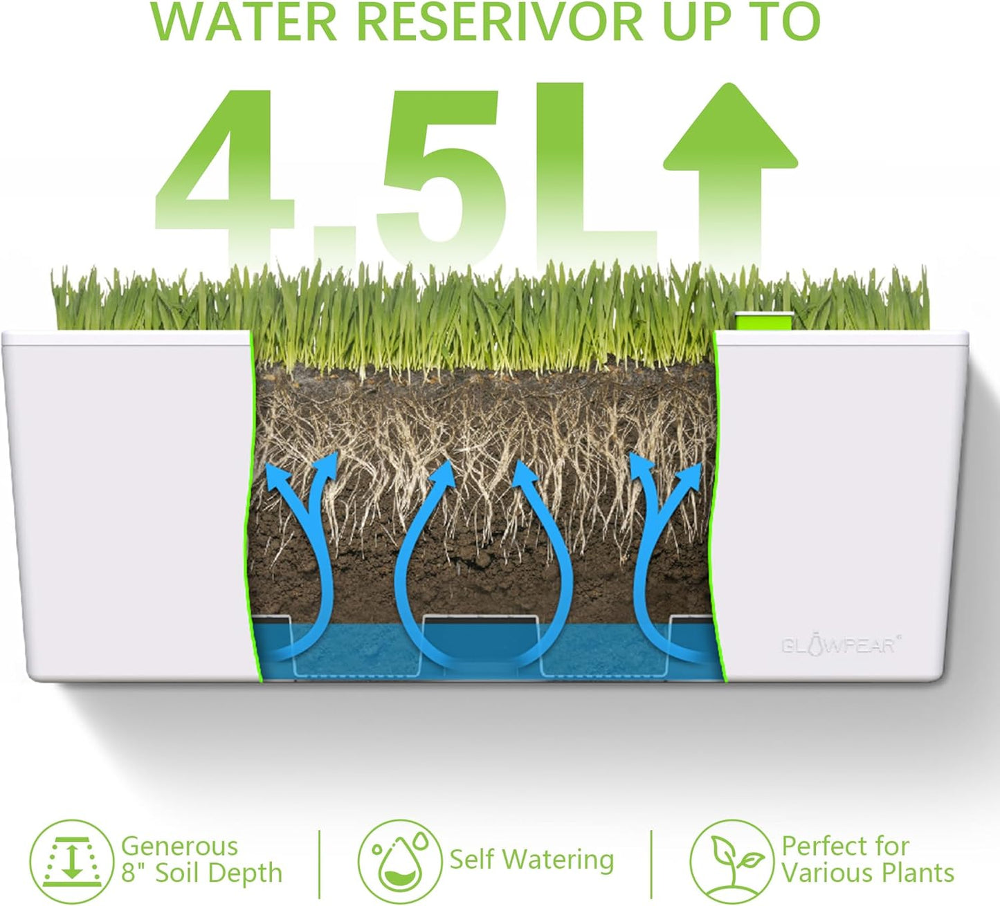 Glowpear Self Watering Planter Box - 23.6", White - UV Stable, Scalable Wall Mounts Plant Pot with