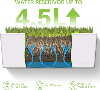 Glowpear Self Watering Planter Box - 23.6", White - UV Stable, Scalable Wall Mounts Plant Pot with