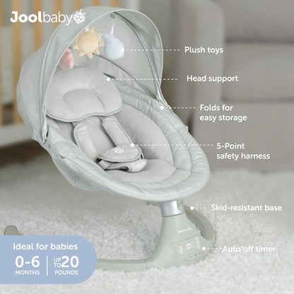 Jool Baby Nova Swing for Newborns - Electric Motorized Infant Swing, Bluetooth Music, 10 Preset