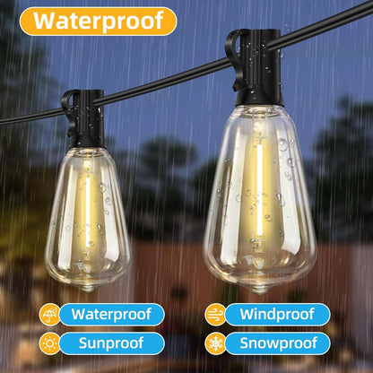 ST38 50FT LED Outdoor String Lights with 25+2 Spare Bulbs, E12 Socket, 2700K Warm White-for