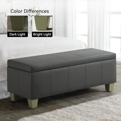 51" Faux Leather Storage Ottoman, Stitch Tufted Rectangle Upholstered End of Bed Storage Bench