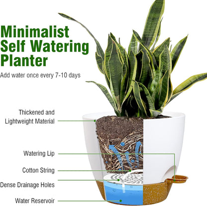 10/9/8 inch Medium Self Watering Pots, Planter, Plant Pots with Mesh Drainage Holes for Indoor
