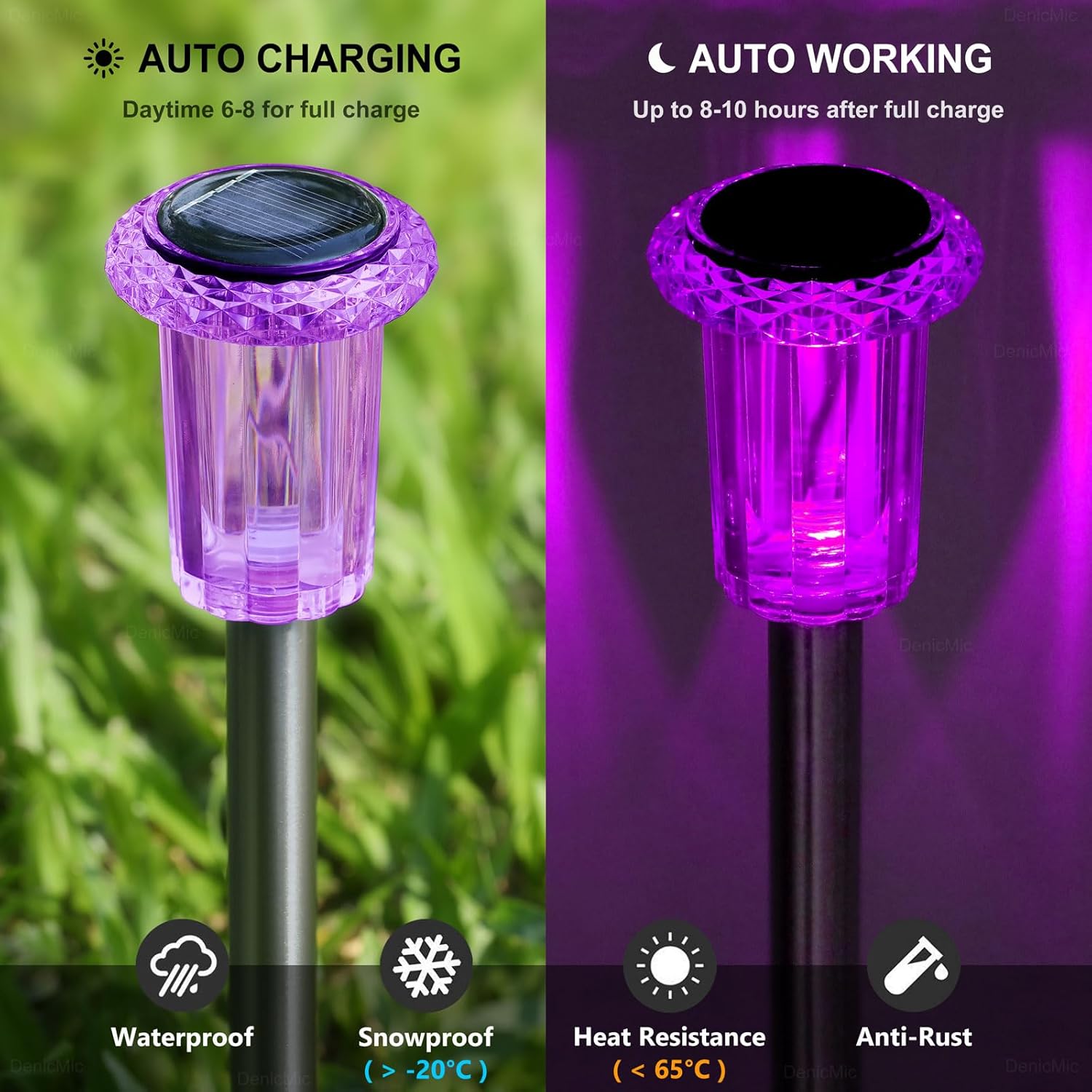 DenicMic Halloween Solar Lights Outdoor 10 Pack Purple LED Waterproof Yard Garden Patio Backyard