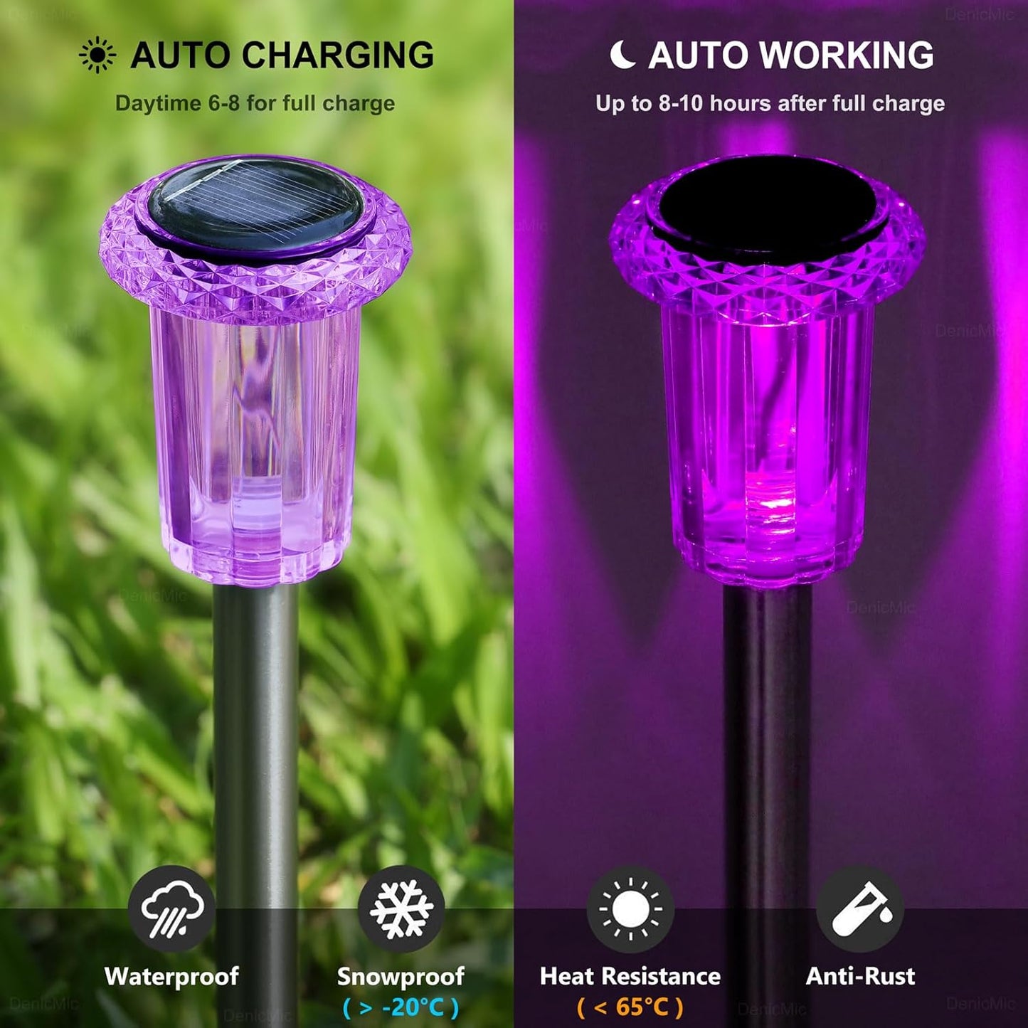 DenicMic Halloween Solar Lights Outdoor 15 Pack Purple LED Waterproof Yard Garden Patio Backyard