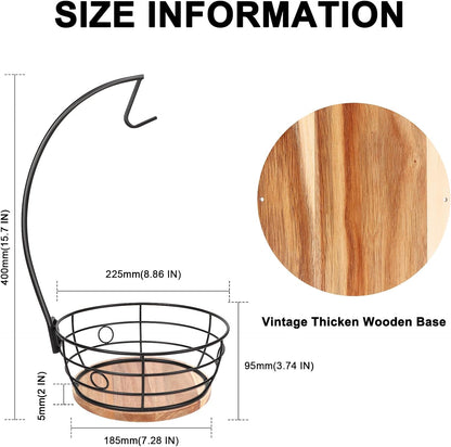 Livabber Countertop Fruit Basket Bowl with Banana Hanger, Modern Standing Fruit Vegetable Bowl