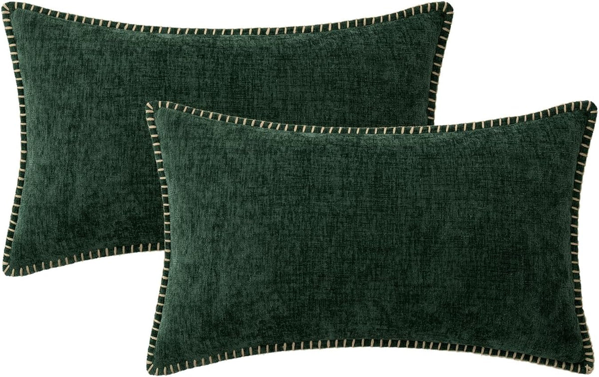 MIULEE Pack of 2 Christmas Pillow Covers 12x20 Inch Dark Green Farmhouse Decorative Throw Pillow