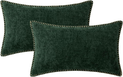 MIULEE Pack of 2 Christmas Pillow Covers 12x20 Inch Dark Green Farmhouse Decorative Throw Pillow