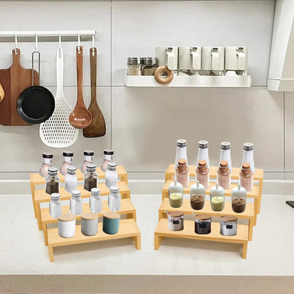 Large Display Wood Risers Wooden Stand 8 Tier Wood Racks Decorative Rectangular, 2 Set 8 Pieces