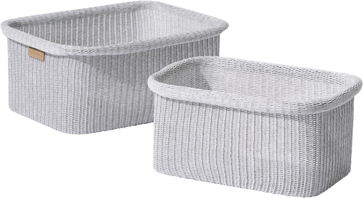 La Jolie Maison Blended Fabric Storage Baskets Set of 2, Rectangle Knitted Baskets for Organizing