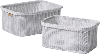 La Jolie Maison Blended Fabric Storage Baskets Set of 2, Rectangle Knitted Baskets for Organizing