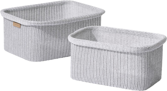 La Jolie Maison Blended Fabric Storage Baskets Set of 2, Rectangle Knitted Baskets for Organizing
