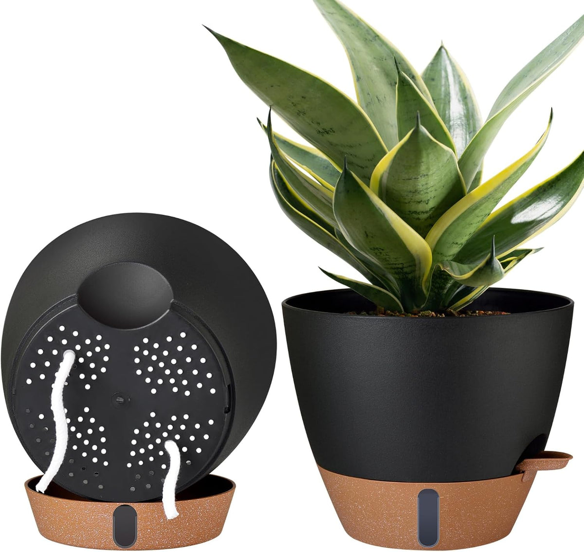 2 Pack 10 inch Plant Pots, PP Plastic Self Watering Plant Pot with Drainage and Tray for Indoor