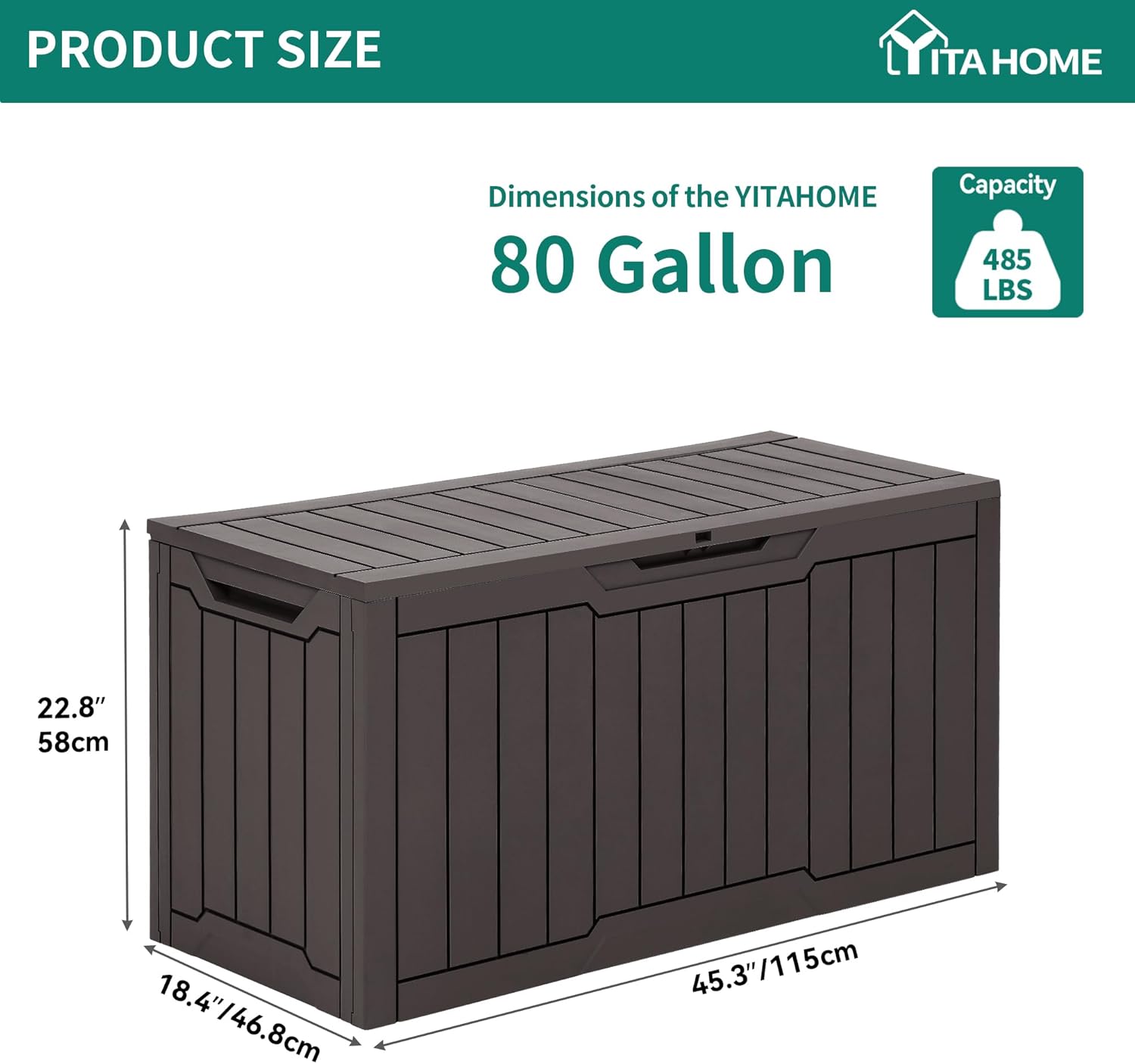 YITAHOME 80 Gallon Resin Deck Box, Weather Resistant Outdoor Storage Box, Lockable Indoor Outdoor