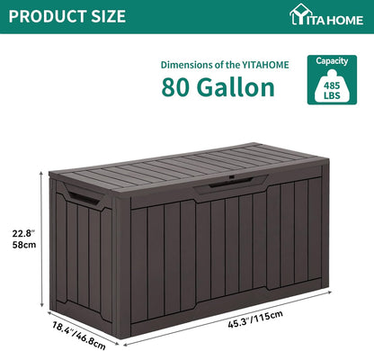 YITAHOME 80 Gallon Resin Deck Box, Weather Resistant Outdoor Storage Box, Lockable Indoor Outdoor
