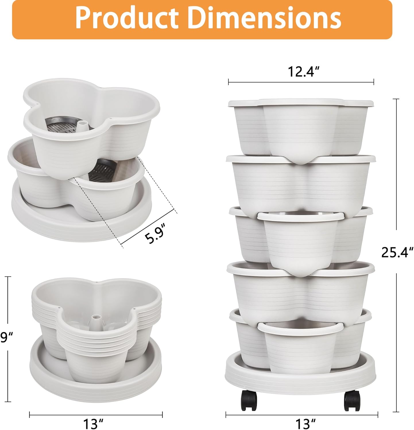 VECELO 5 Tier Vertical Garden Planter, Self Watering Stackable Planters with Wheels for