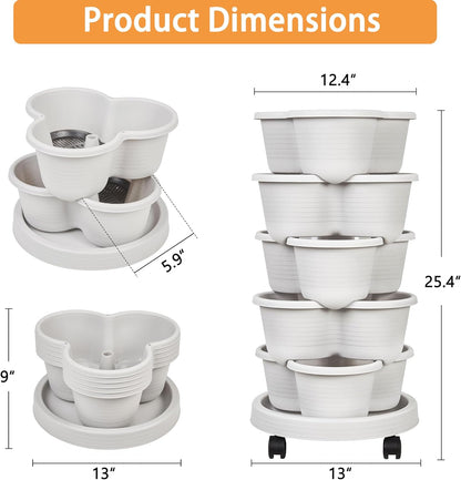 VECELO 5 Tier Vertical Garden Planter, Self Watering Stackable Planters with Wheels for