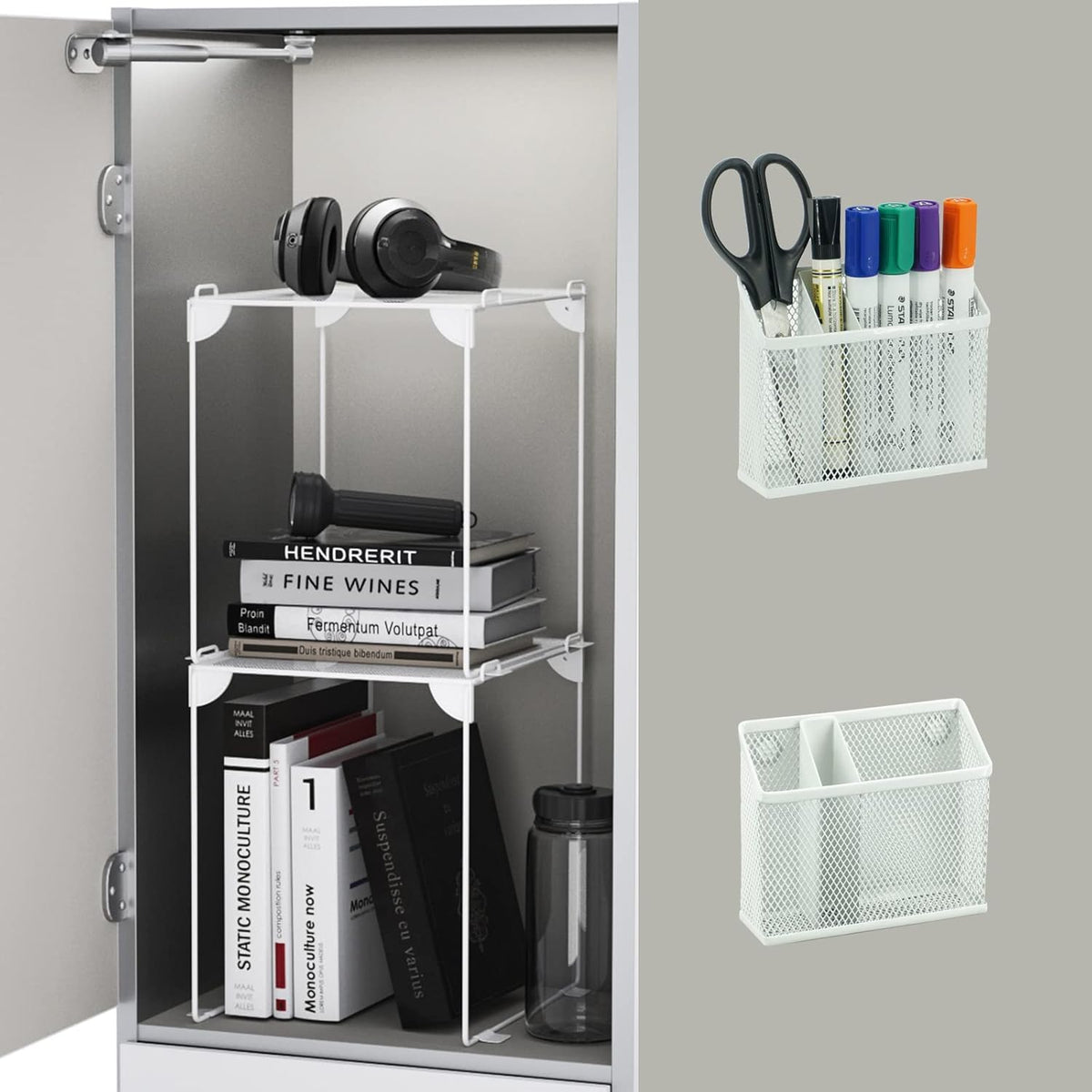 Neudeoc Locker Organizer and Accessories Kit, Includes Mesh Locker Shelf and Magnetic Pen Holder