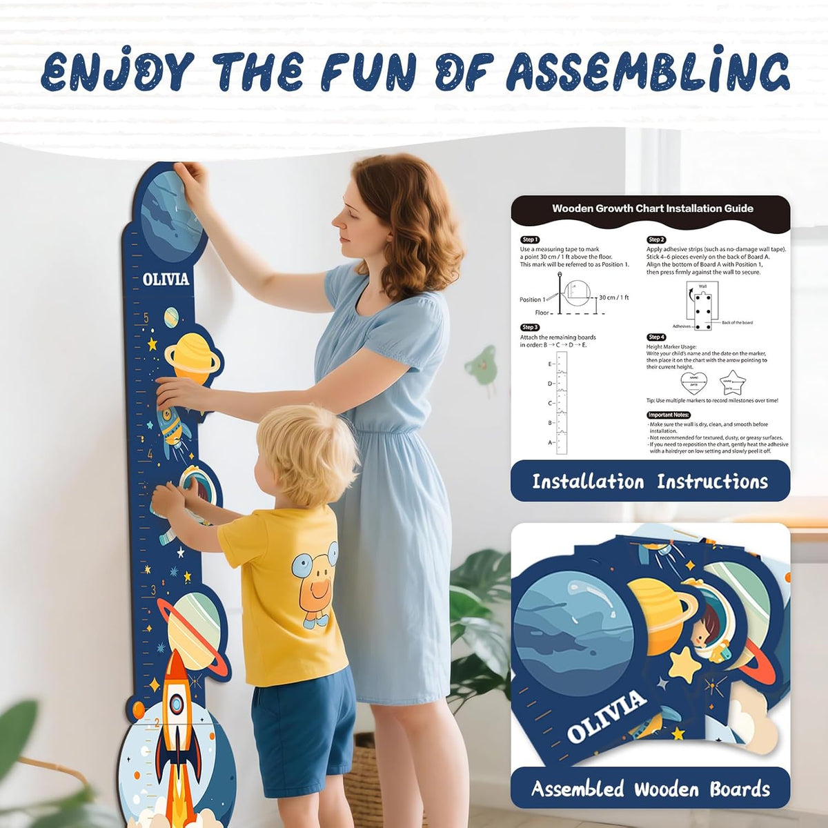 Personalized Name Growth Chart for Wall, Space Height Measurement for Wall, Children Height Chart