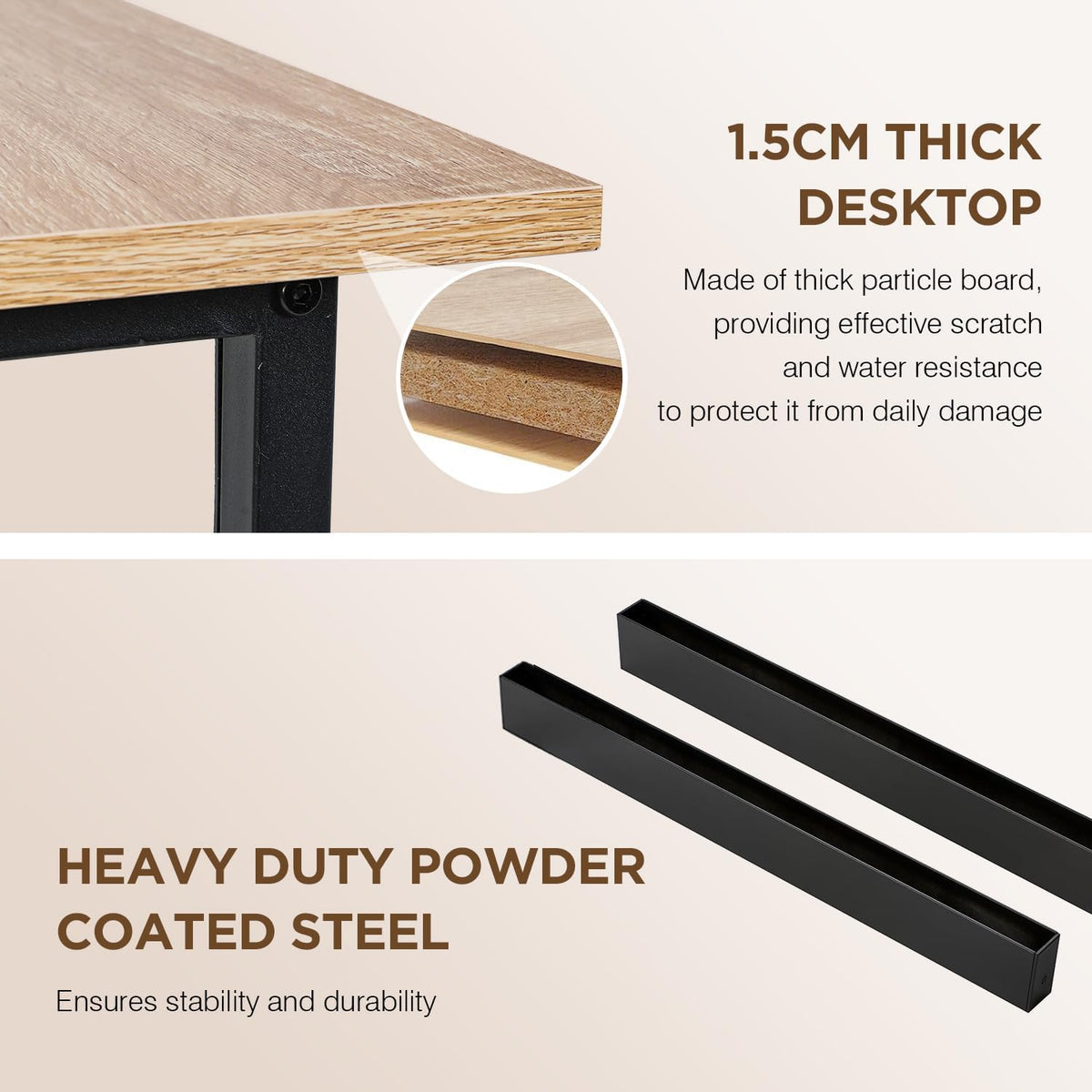 PayLessHere | 47 Inch Computer Desk | Nature | Office Desk with Metal Frame, Adjustable Feet |