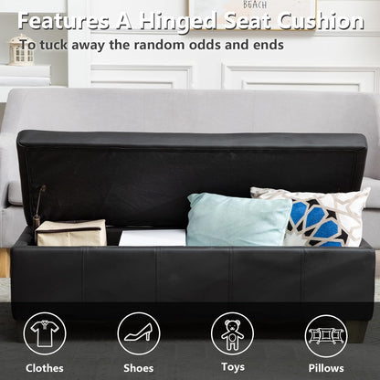 51 Inch Black Faux Leather Ottoman with Storage, Rectangular Extra Long Bench, End of Bed Bench
