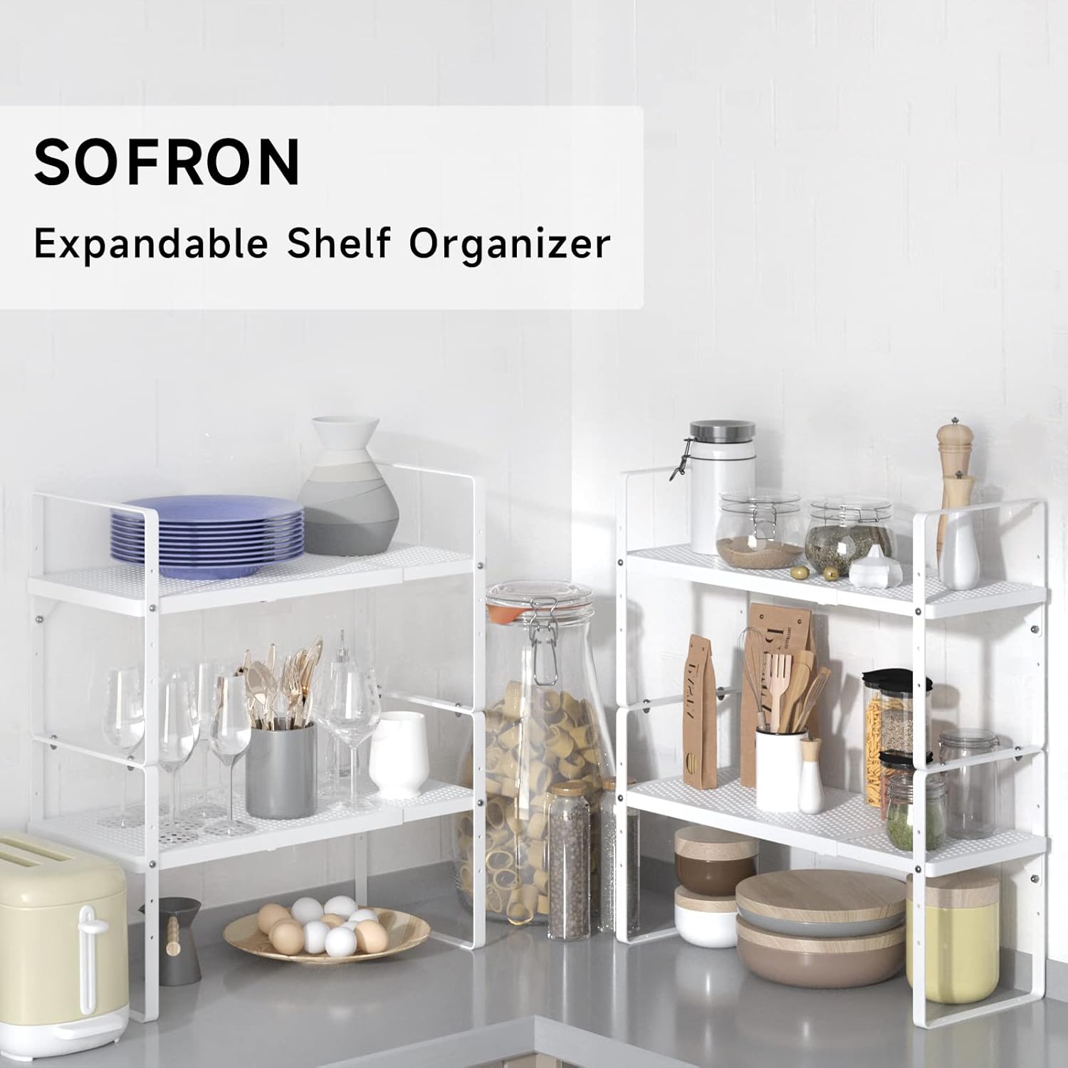 Expandable Cabinet Storage Shelf Stackable Organizer Rack for Kitchen Bathroom Pantry Spice