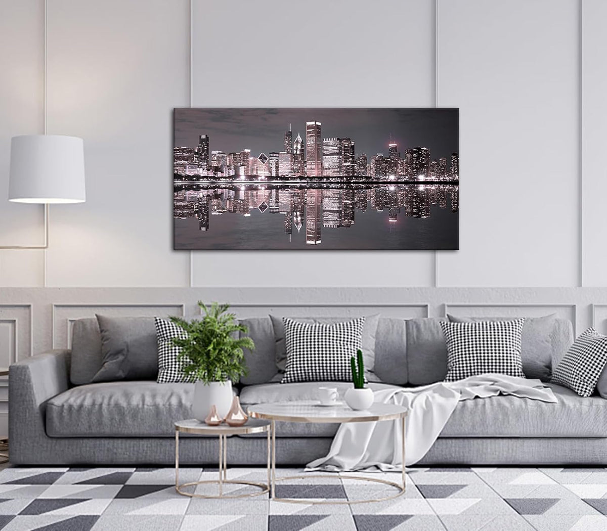 Conipit Chicago Wall Art Chicago Skyline Artwork City Night Downtown Picture Cityscape Painting