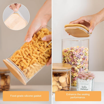 Glass Storage Jars 6 Pack -50oz (10cmx20cm)Clear Glass Food Storage Containers with Airtight Bamboo