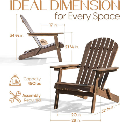 IDZO Outdoor Adirondack Chair Set of 2, Pre-Assembled Backrest, Patio Furniture Set, Outdoor