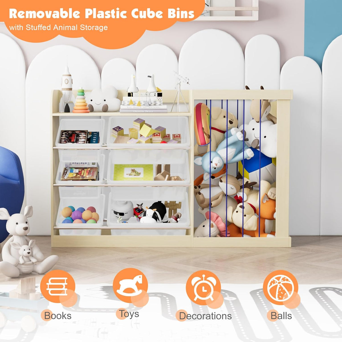 Kids Toy Storage Organizer with 6 Removable Plastic Bins Toddler Montessori Bookshelf with Stuffed