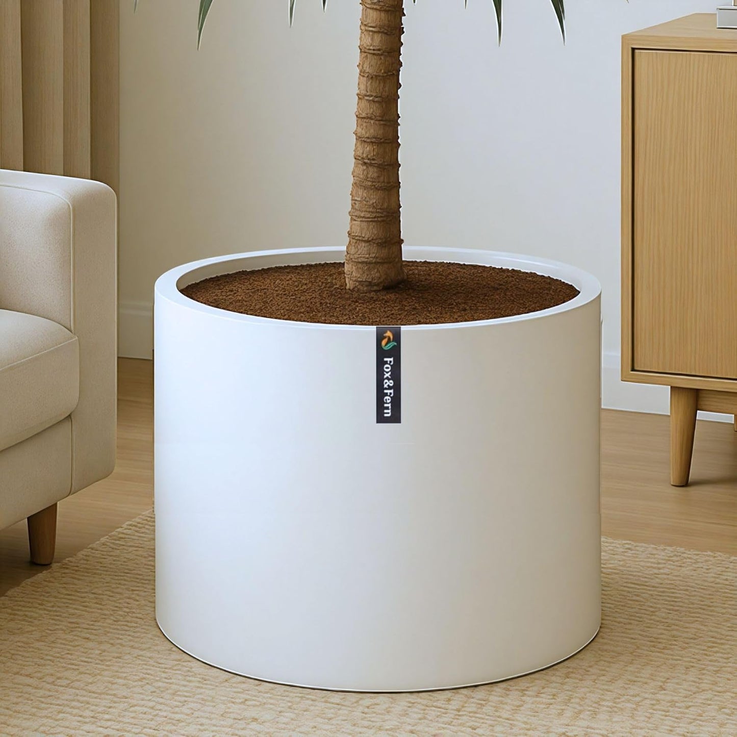 Fox & Fern 18.7 Inch Extra Large Planter — Premium Lightweight Fiberstone Matte White Plant Pot