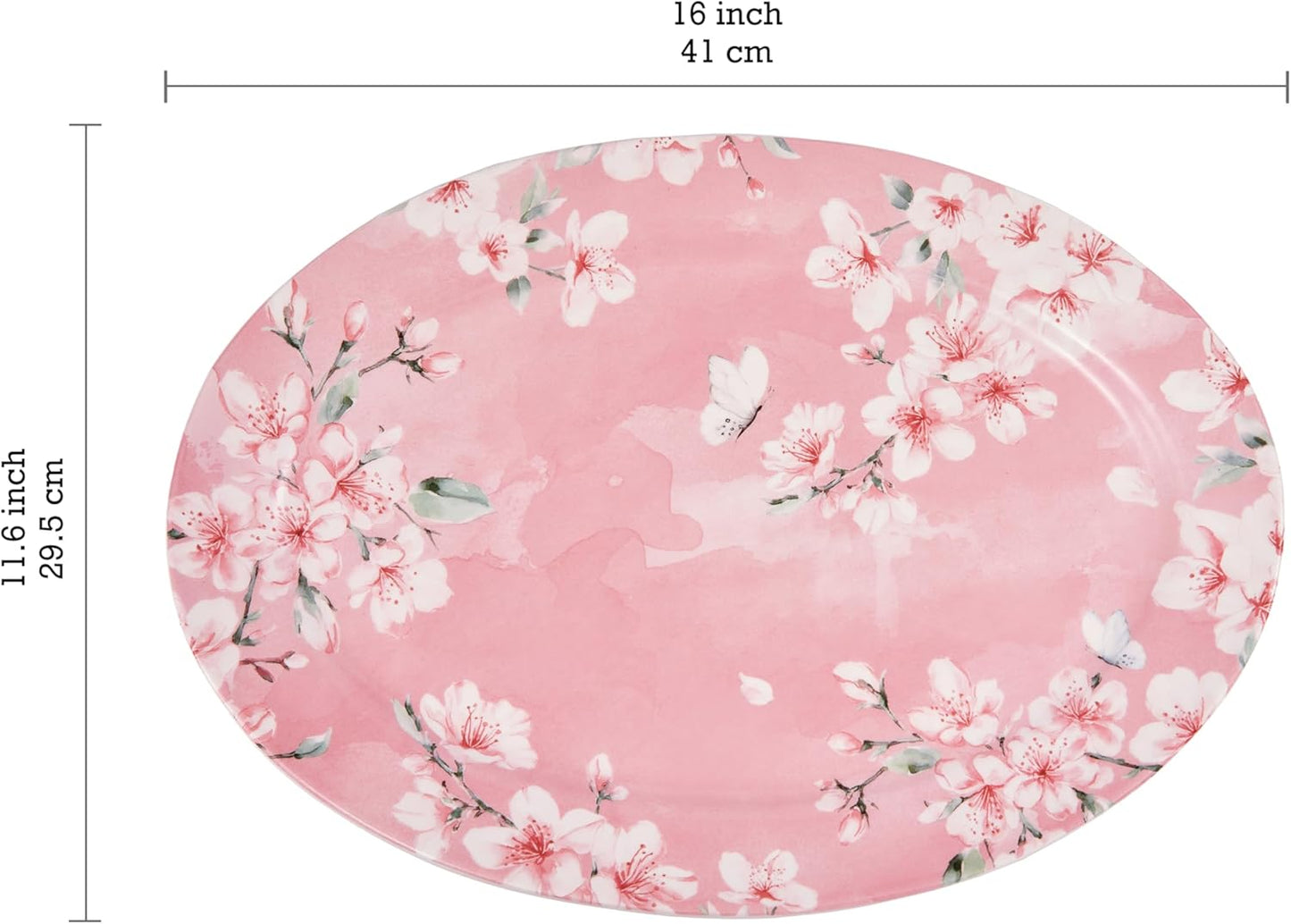Bico Spring Sakura 16 plus 14 inch Ceramic Oval Platters Set, Set of 2, Microwave & Dishwasher