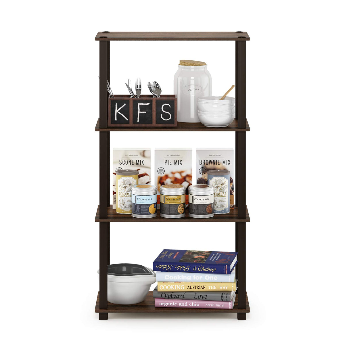 Furinno TURN-S-TUBE Storage Shelves, 4-Tier Book Shelf, Corner Shelf, Toolless Open Shelves, for