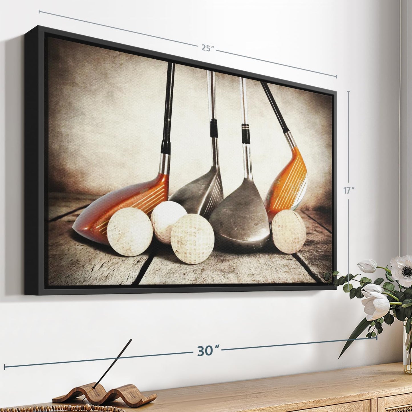 Elephant Stock Golf Sets Wall Art - Horizontal Framed Canvas - 1-Piece Mancave Wall Decor