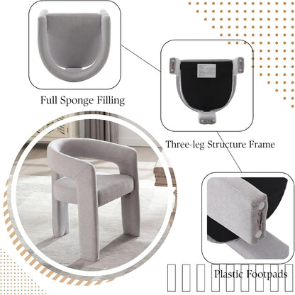 Grey Chenille Dining Chairs Set of 4, Modern Barrel Dining Room Chairs Upholstered Faux Fur Accent