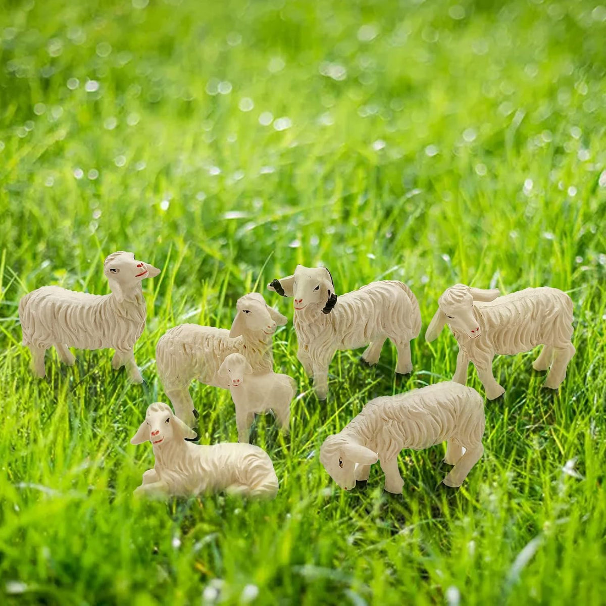 Miniature Garden Figurines Set of 6 Sheep Statues - Outdoor Decor Art for Fall Winter - Patio