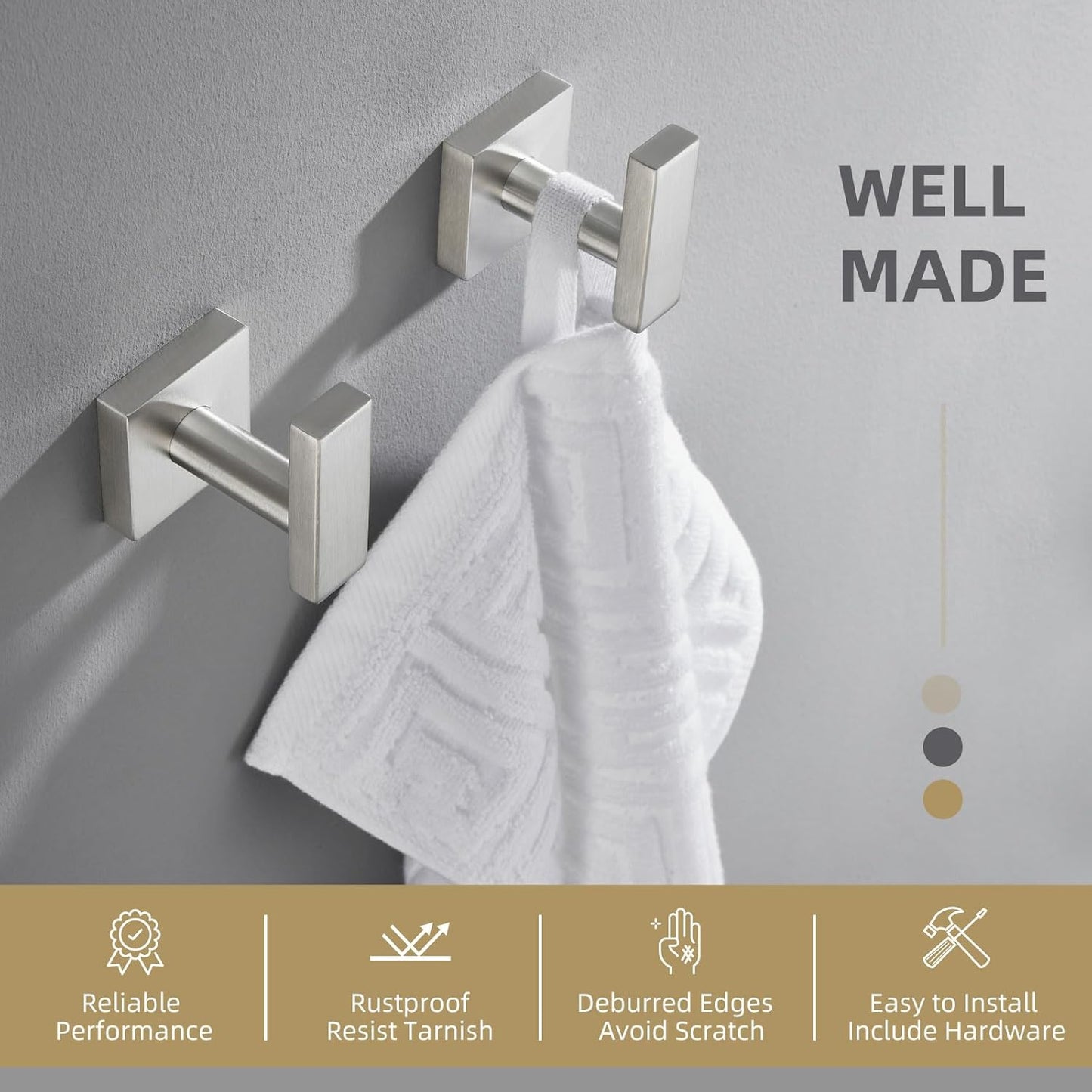 Angle Simple Bathroom Towel Hook 2 Pack, SUS304 Stainless Steel Bath Robe Holder, Modern Coat Hook