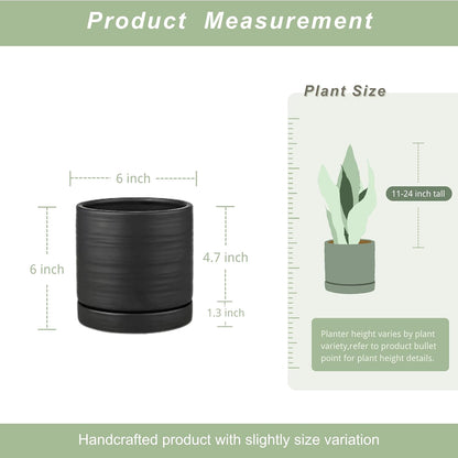 6 Inch Plant Pots, Ceramic Planter Pot with Drainage Hole & Saucer, Indoor/Outdoor Cylinder Round