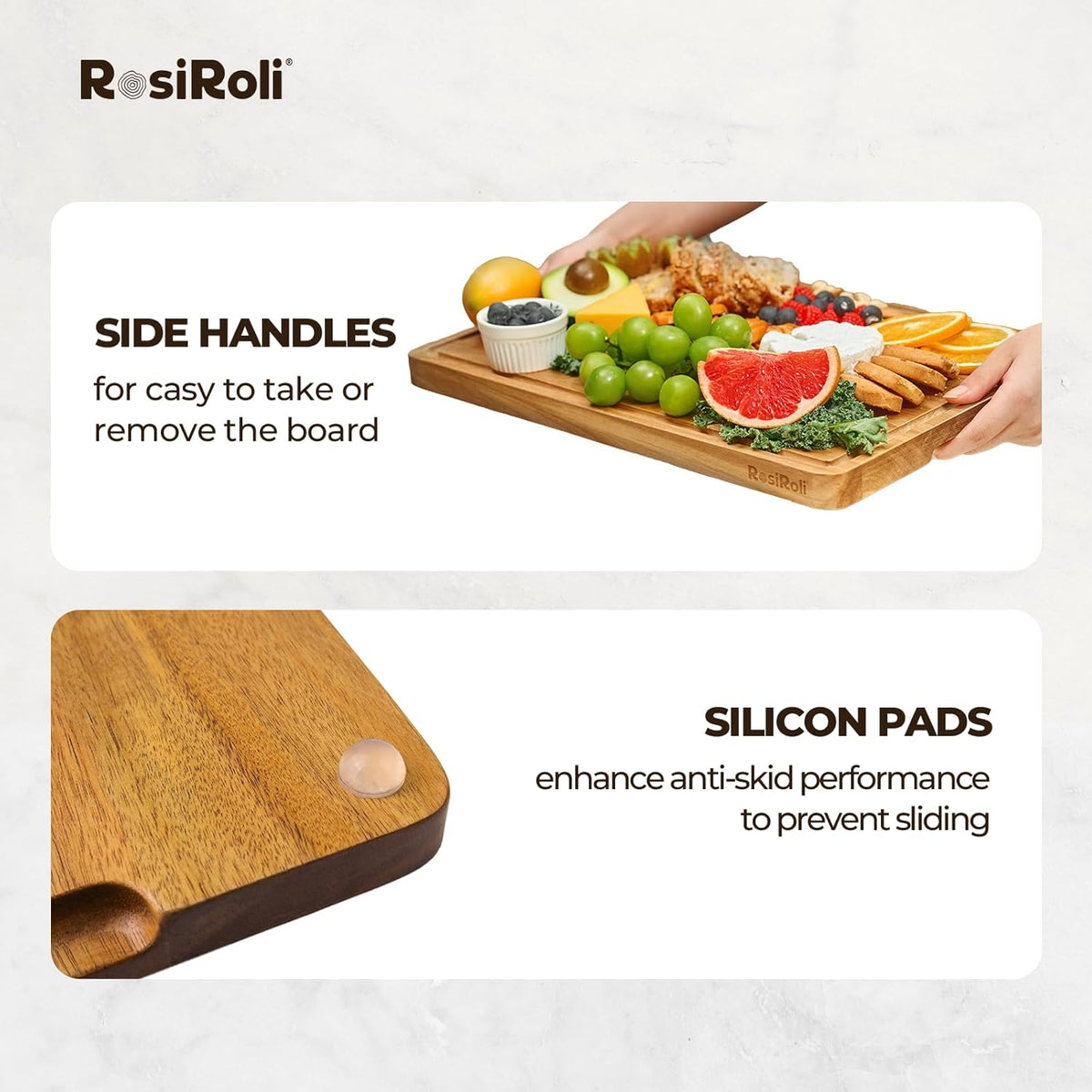 Acacia Wood Cutting Board for Kitchen - 0.8 inch Thick Wood Charcuterie Cheese Board with Side