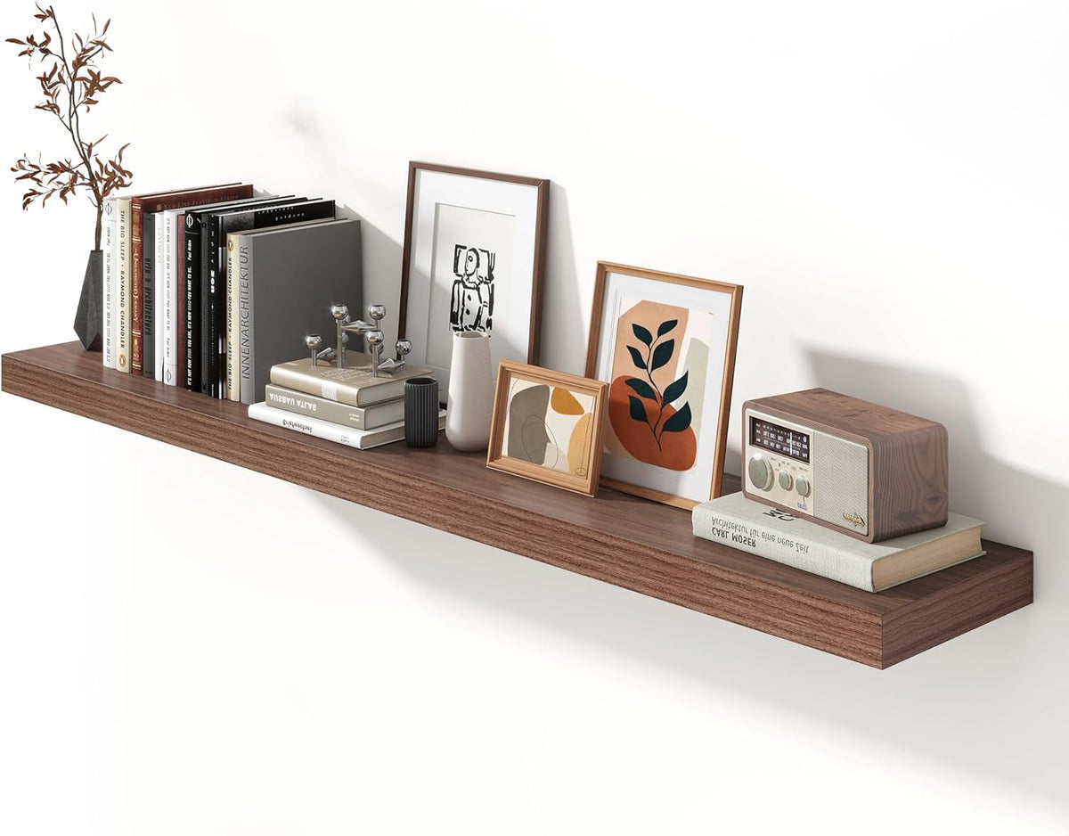 12 Inch Deep Floating Shelves for Wall | 72W x 12D Floating Shelves Set of 1 | Rustic Walnut Long