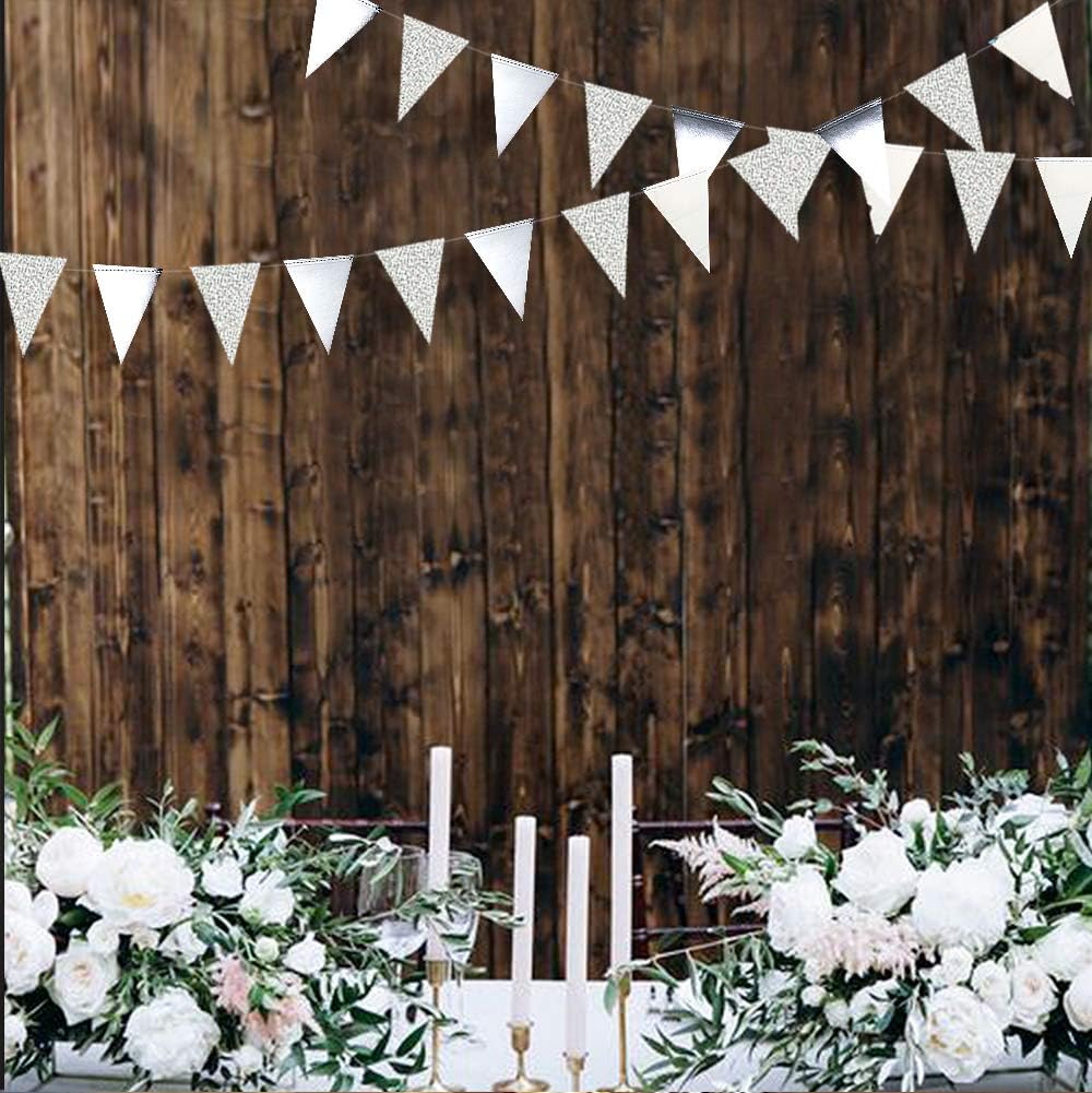30 Ft Silver Party Decorations Glitter Metallic Paper Triangle Banner Flag Garland Pennant Bunting