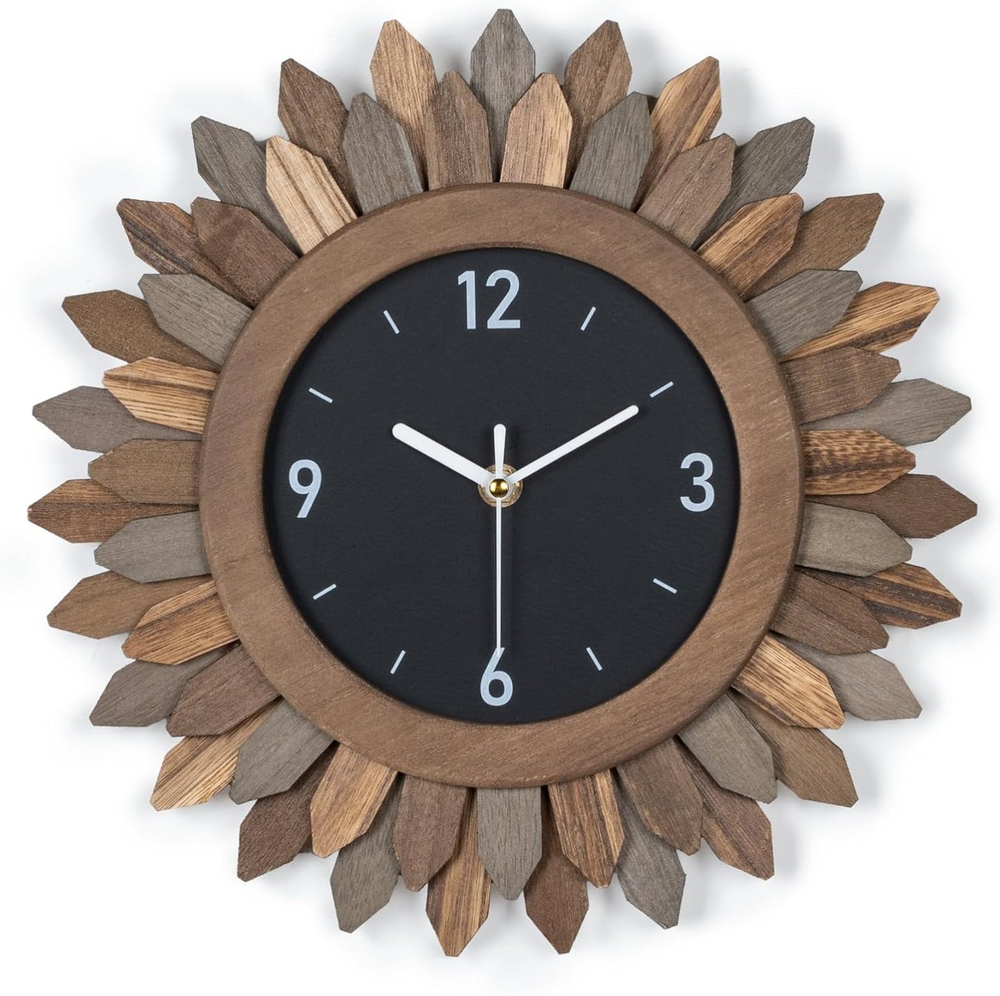 Honiway Wall Clock Battery Operated 12 in Rustic Wood Boho Sunburst Decorative Wall Clock Silent