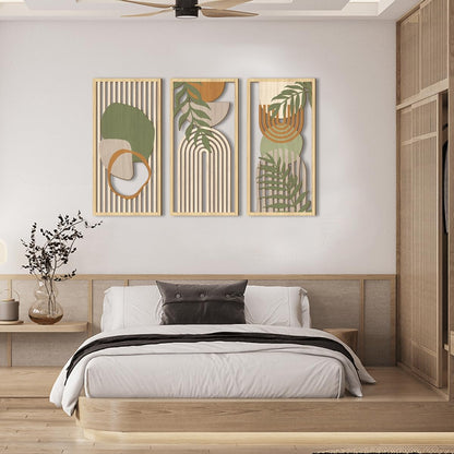 IARTTOP Boho Mid-century Modern Wood Wall Art 16x32 Inch Large Green Abstract Wood Wall Decor Mid