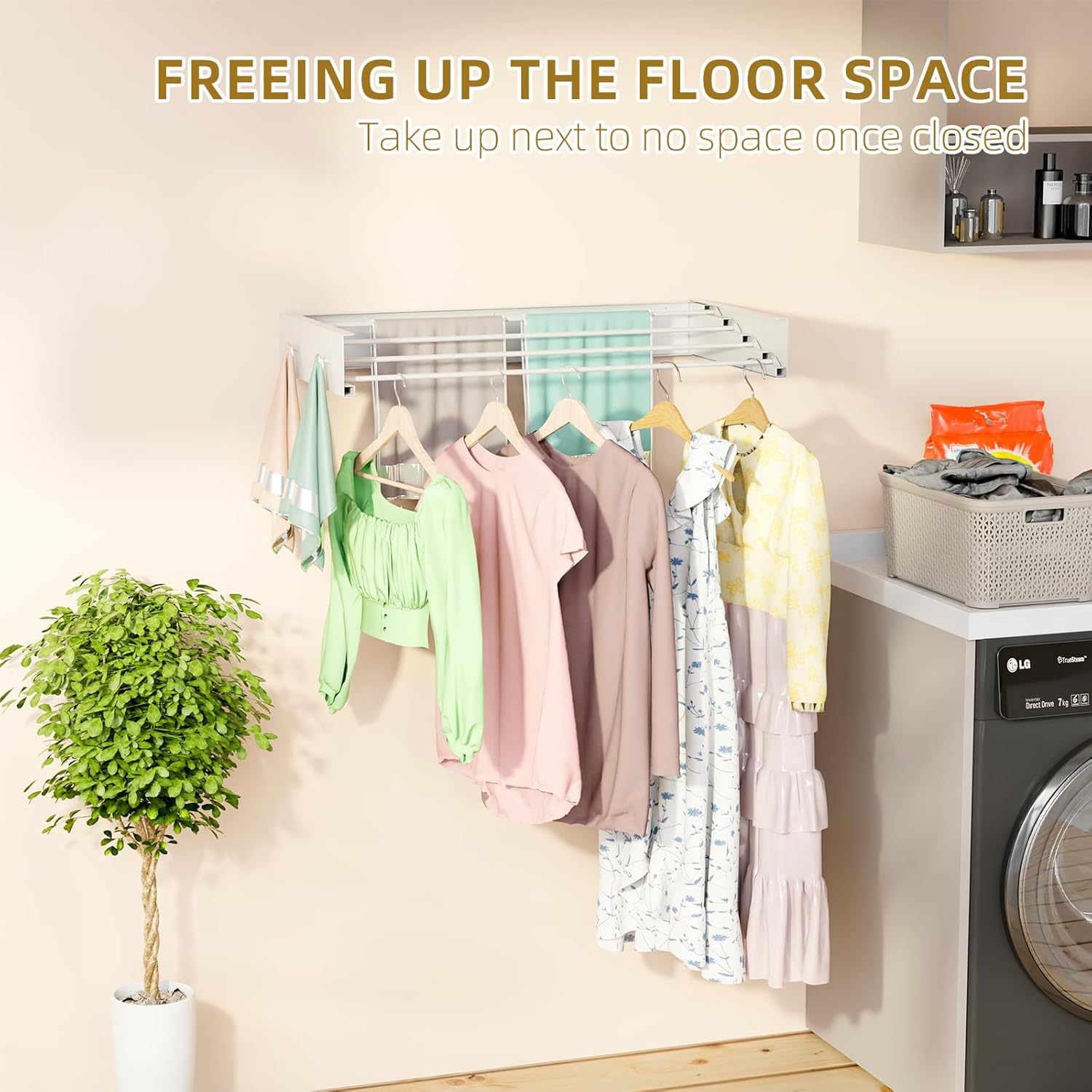 Wall Mounted Drying Rack for Laundry 23.6'', Foldable Laundry Drying Rack Clothing Wall Mount with